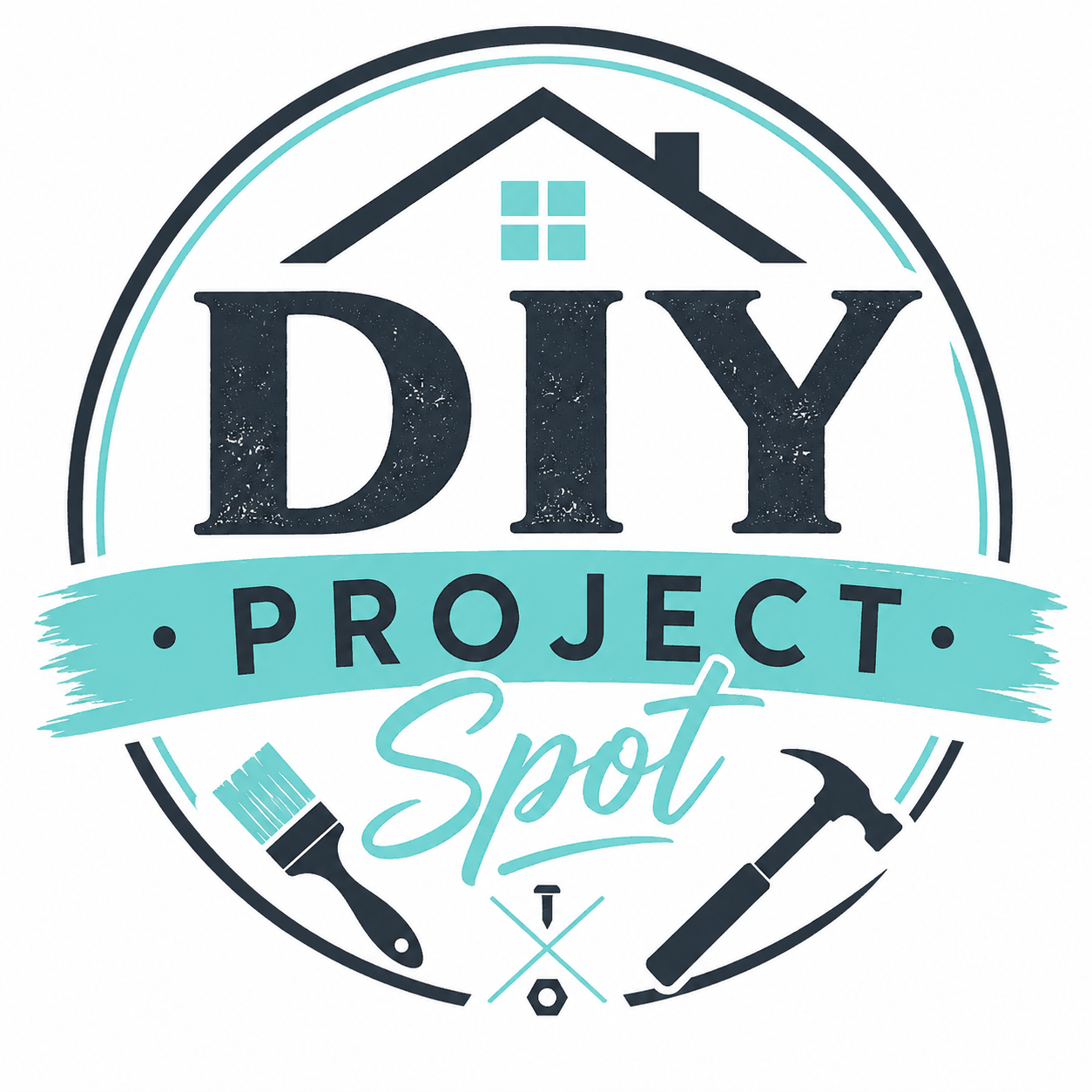 DIY Project Spot circular logo with a house, paint brush and hammer
